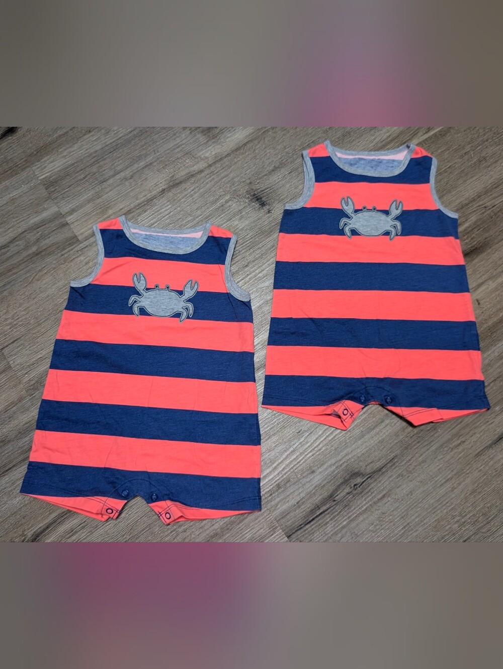 Carter's Navy & Orange Coral Striped Crab Tank Cotton Romper Beach Summer